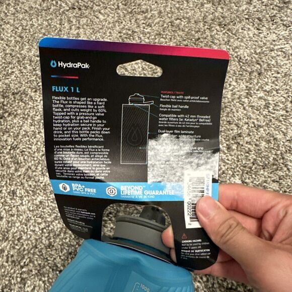 HydraPak Flux - Collapsible Backpacking Water Bottle 1L/32oz - Picture 3 of 4